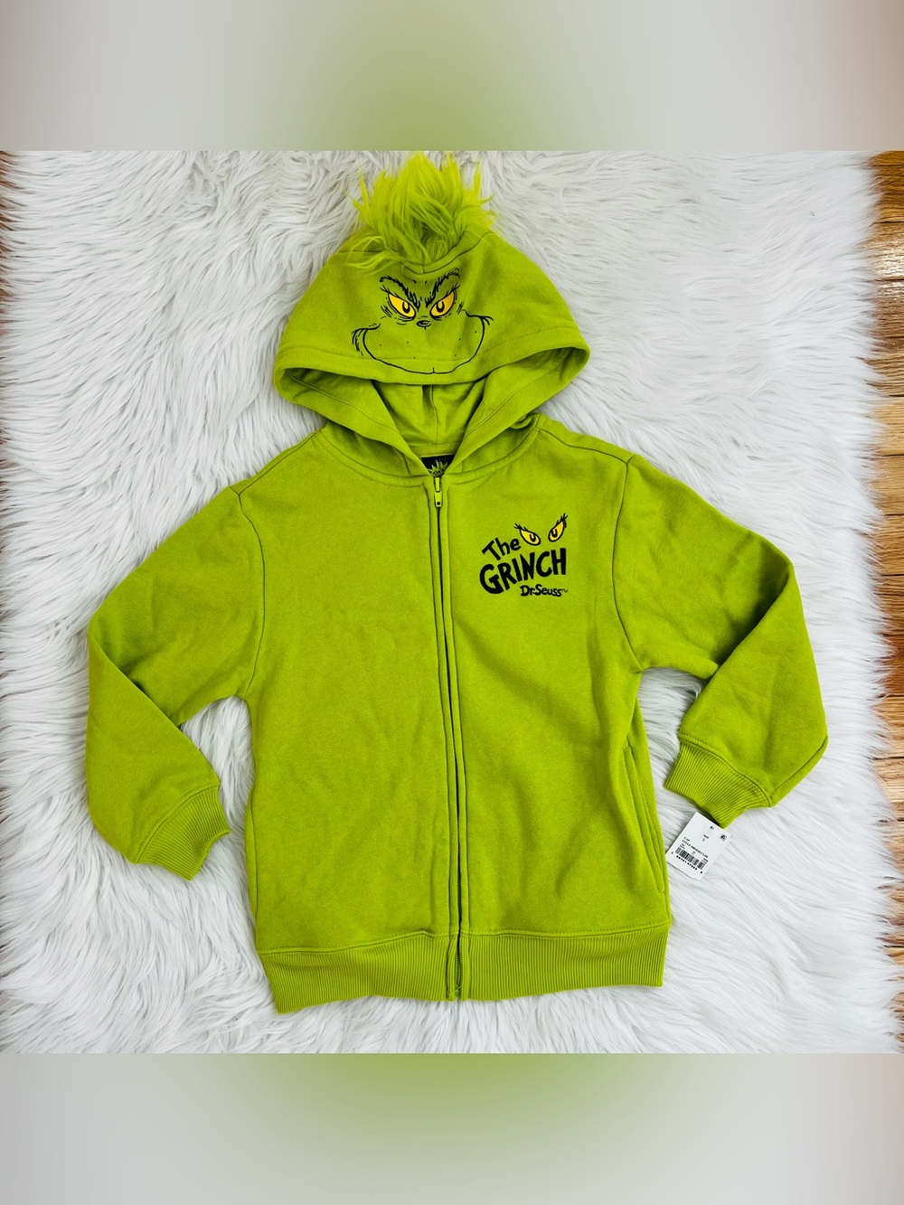 NWT! Gap The Grinch Zip Up Faux Fur Hoodie Green Fleece Cotton Blend Sz S